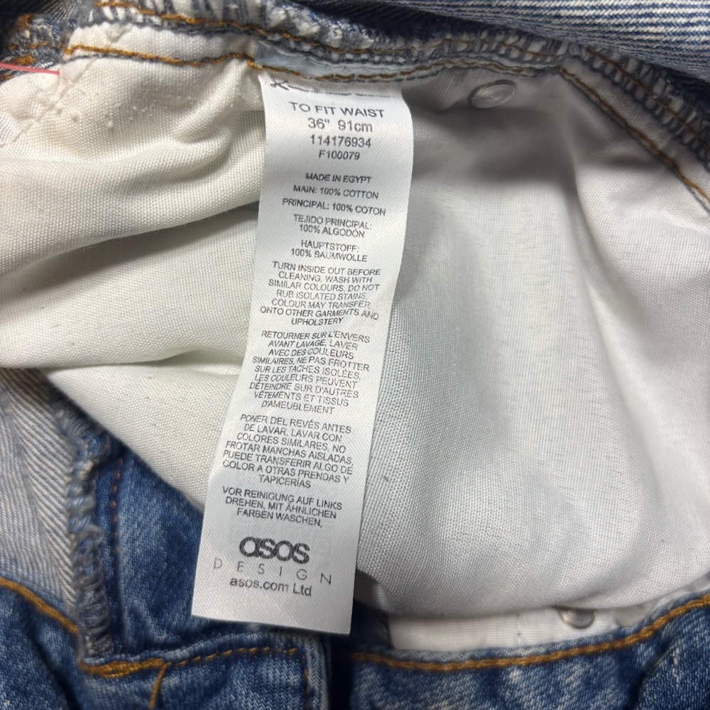 Asos Design Women's Denim Raw Hem Shorts 90s Mid Wash Blue Size 36 Festival Boho - Picture 5 of 7